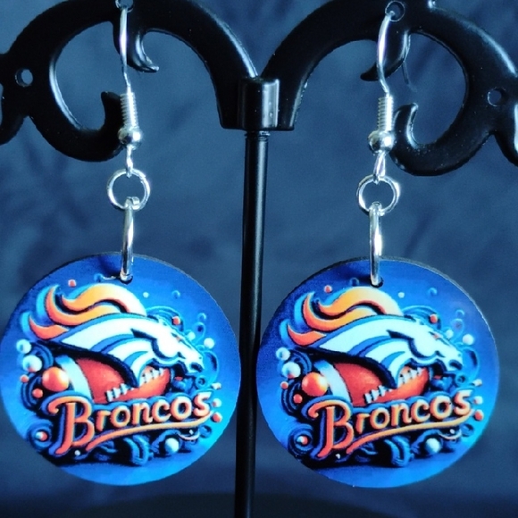 Hand Crafted Broncos Earrings - Picture 1 of 2